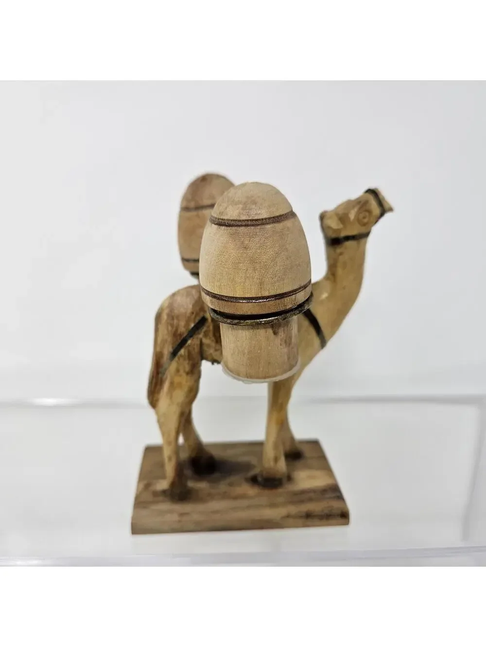 Vintage Wooden Hand Carved Camel With Salt & Pepper Shakers Saddle Bags